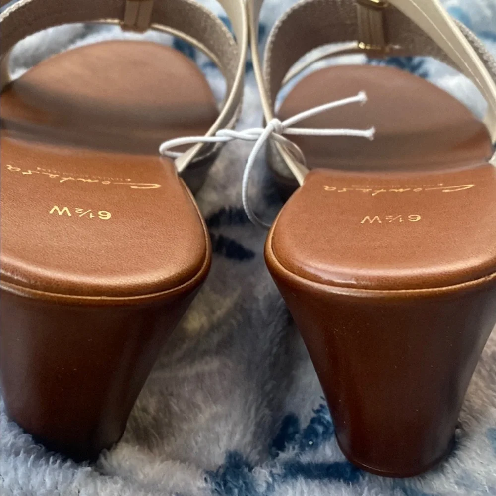 Cream Triple-Strap Italian Size 6.5W Sandals w/Textured Fabric Summer Fall